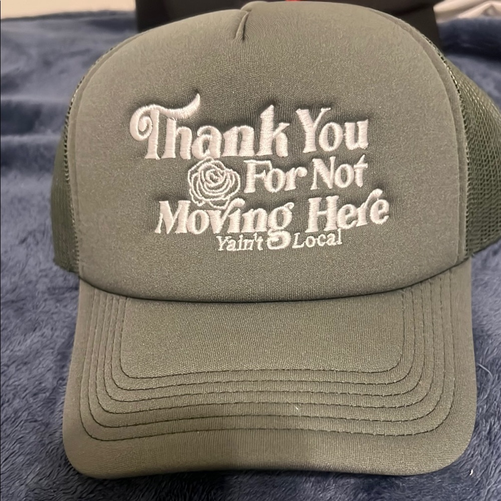 Green Trucker Hat with Embroidered Message